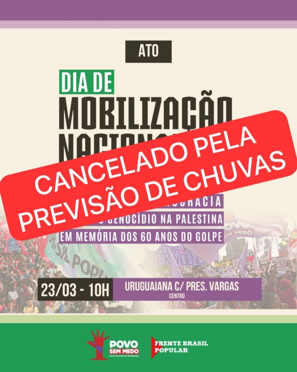 Ato deste sábado no Rio contra a anistia a golpistas é suspenso em função das chuvas