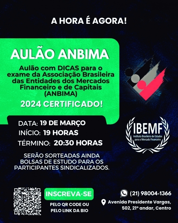 Participe da aula para exame da Anbima e concorra a uma bolsa de estudo